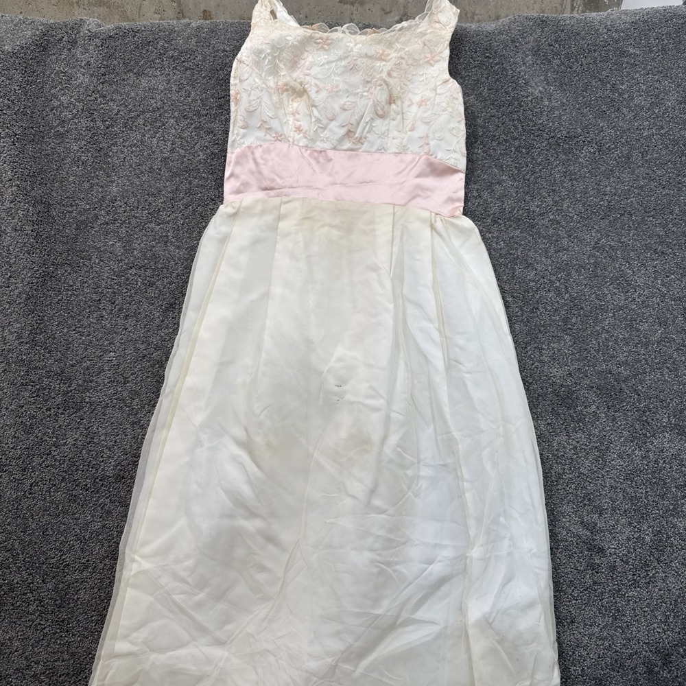 VTG Womens M 50's Prom Rockabilly Dress Sheath Pink Acetate Bow White Pink - Picture 10 of 15